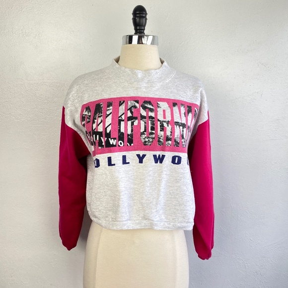 Vintage Freeze Woman Sweatshirt Pink Gray Crop Oversize USA Hollywood Calif - Picture 1 of 9